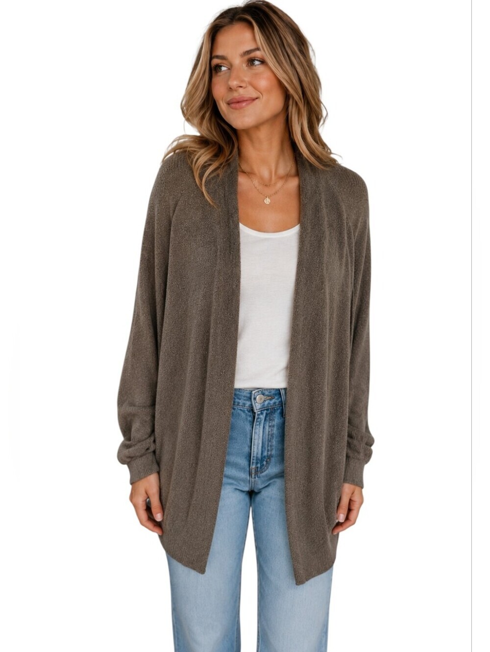 AVATAR Ethical Open Front Drape Cardigan – Olive Taupe | M. NWT